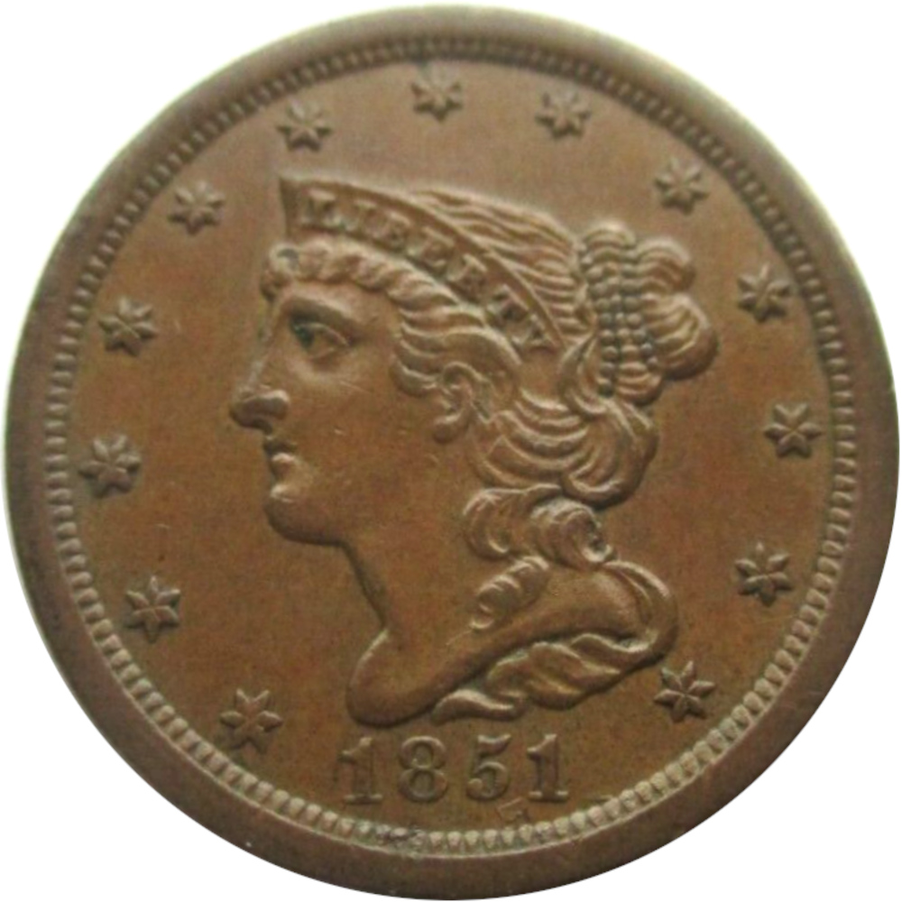 1851-1/2c-Braided-Hair-Half-Cent